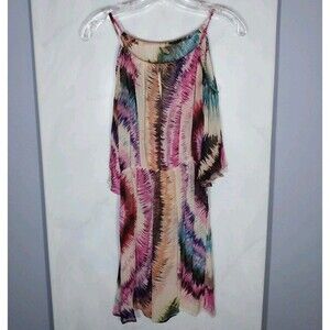 Anthro Pinkerton 100% Silk Boho Mini Dress M Cold Shoulder Ikat Sheer Festival